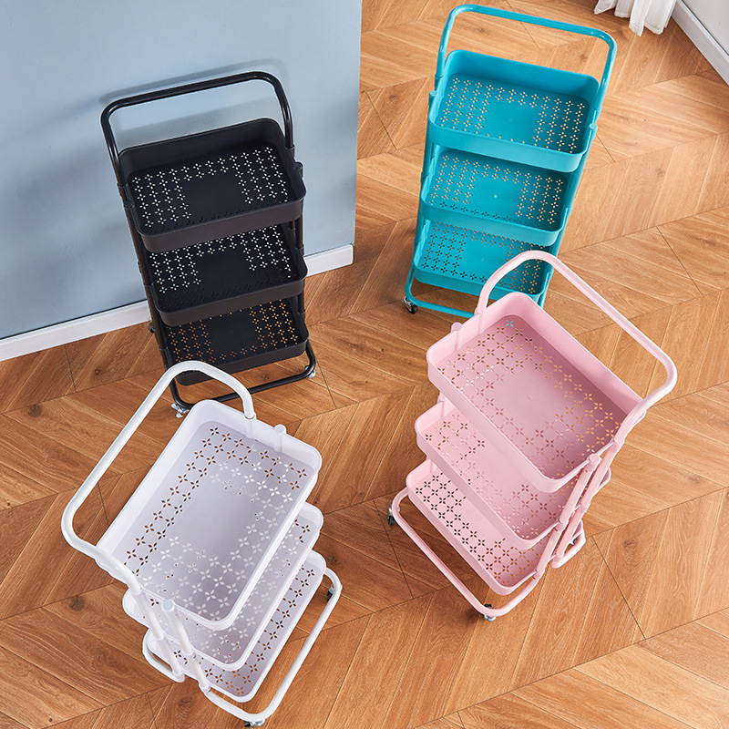 Home Kitchen Organizer 3 Tiers Movable Rolling Storage Rack Trolley Utility Carts with wheels