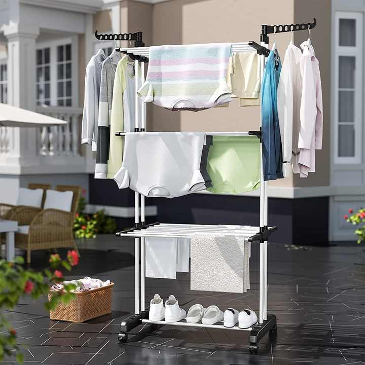 Tripod Clothes Lingerie Drying Rack Foldable Rail Clothes Horse Stainless Steel Laundry Garment Dryer Stand with Two Wing