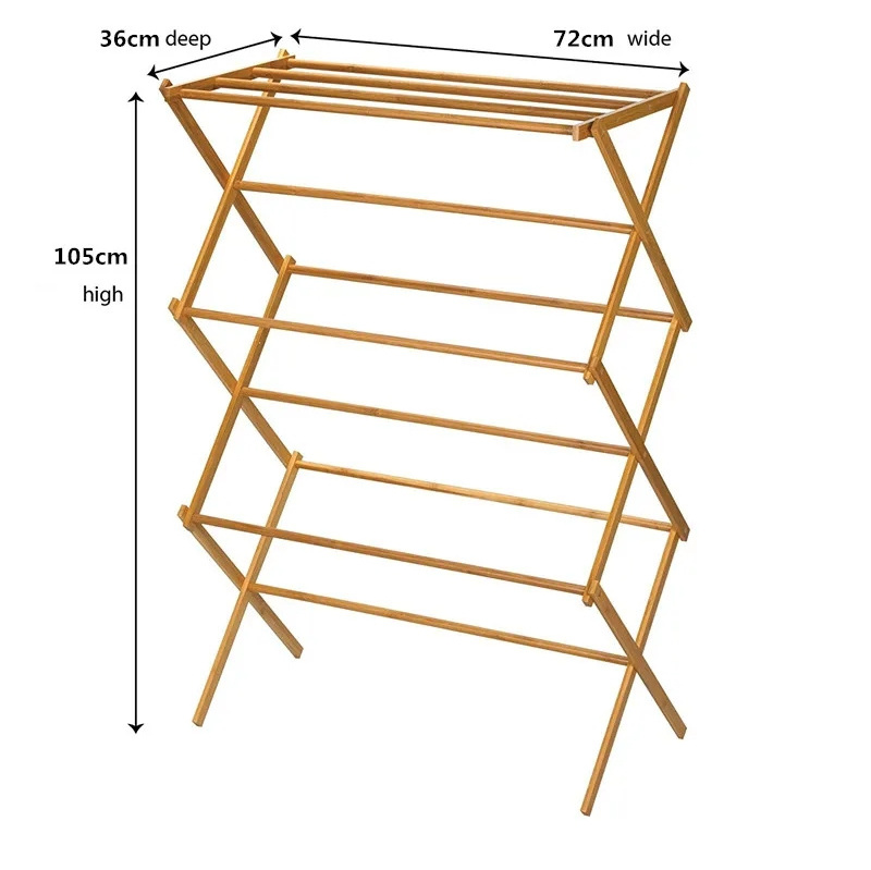 Tall Indoor Folding Bamboo Clothes Drying Rack Holder Laundry and Hang Clothes Towel Collapsible for Bathroom Bedroom