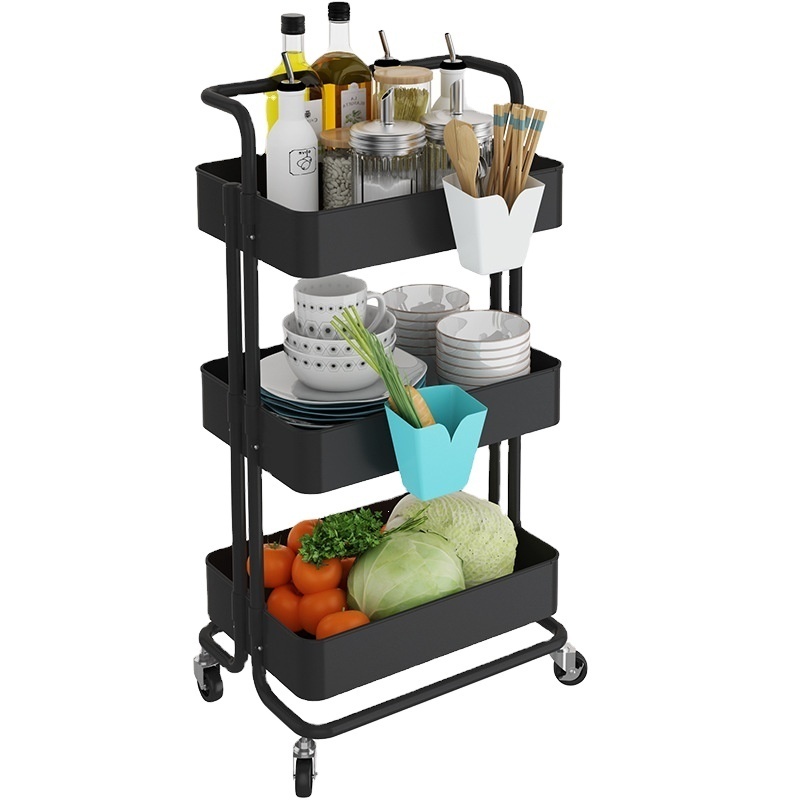 Home Kitchen Organizer 3 Tiers Movable Rolling Storage Rack Trolley Utility Carts with wheels