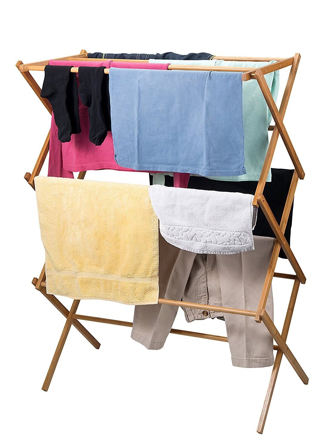 Tall Indoor Folding Bamboo Clothes Drying Rack Holder Laundry and Hang Clothes Towel Collapsible for Bathroom Bedroom