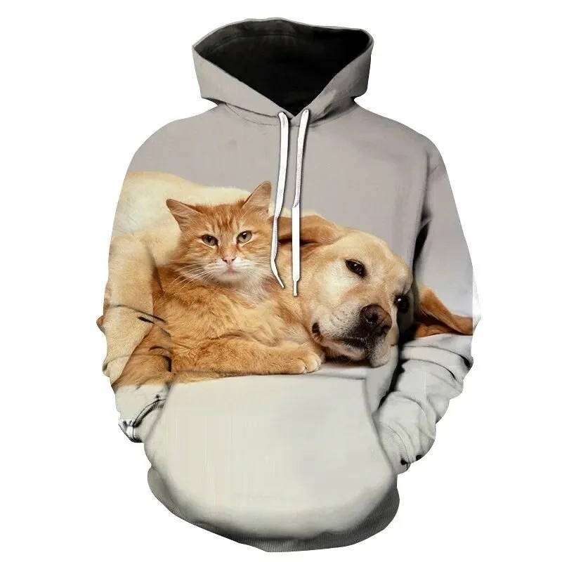 2023 New Fashion Autumn Animal Dog Hoodies Men's Pocket Hoodie Cute Small Dog 3D Print Cute Animal Small Dog Hooded Sweatshirt