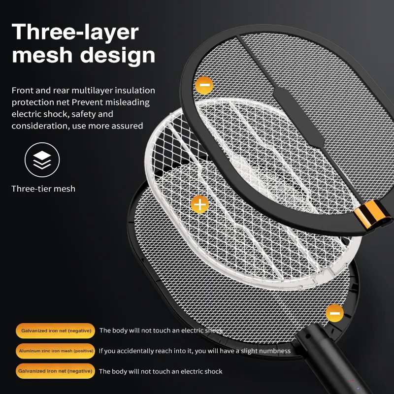 Electric insect swatter led light rechargeable fly mosquito racket killer lamp