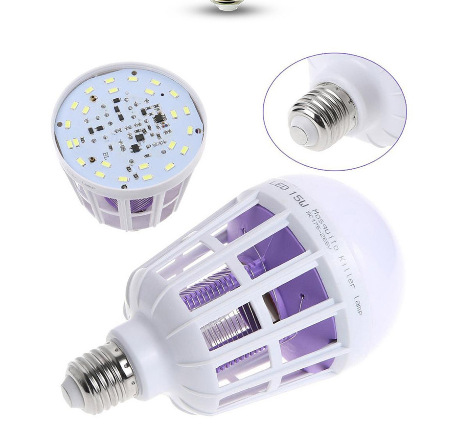 220V E27 UV LED Mosquito kill lamp 15W mosquito kill lamp 2 in 1 mosquito kill lamp bulb