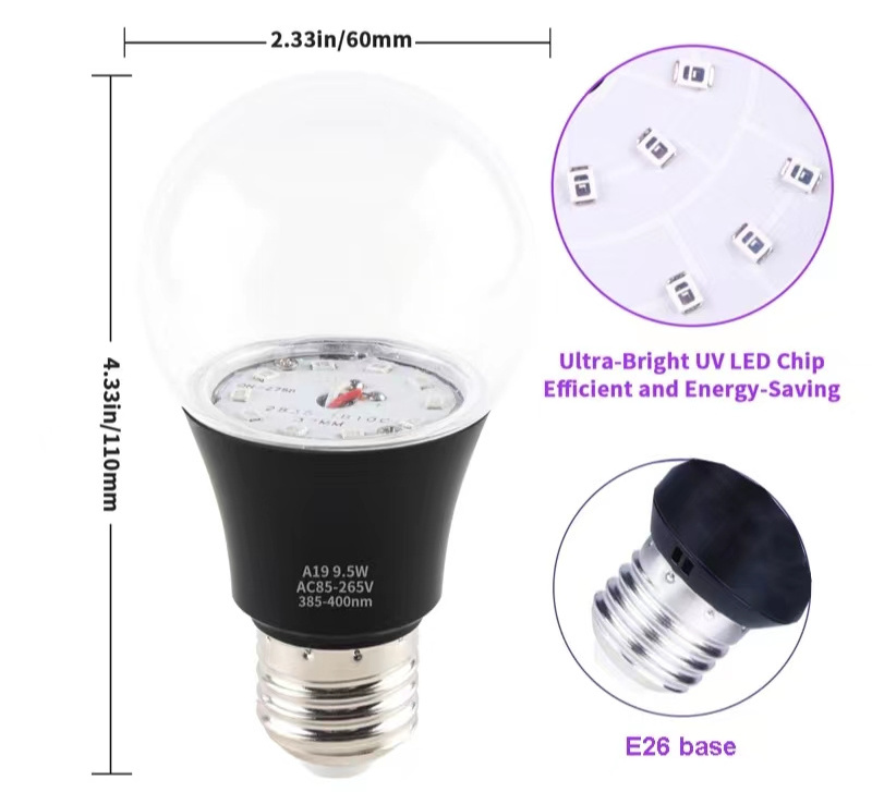 UV LED black light bulb 9W AC 85-265V E26 purple bulb for Christmas Halloween decorative lighting