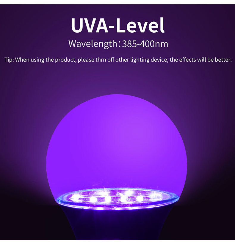 UV LED black light bulb 9.5W A19 glow in the dark for party body paint fluorescent lighting decoration