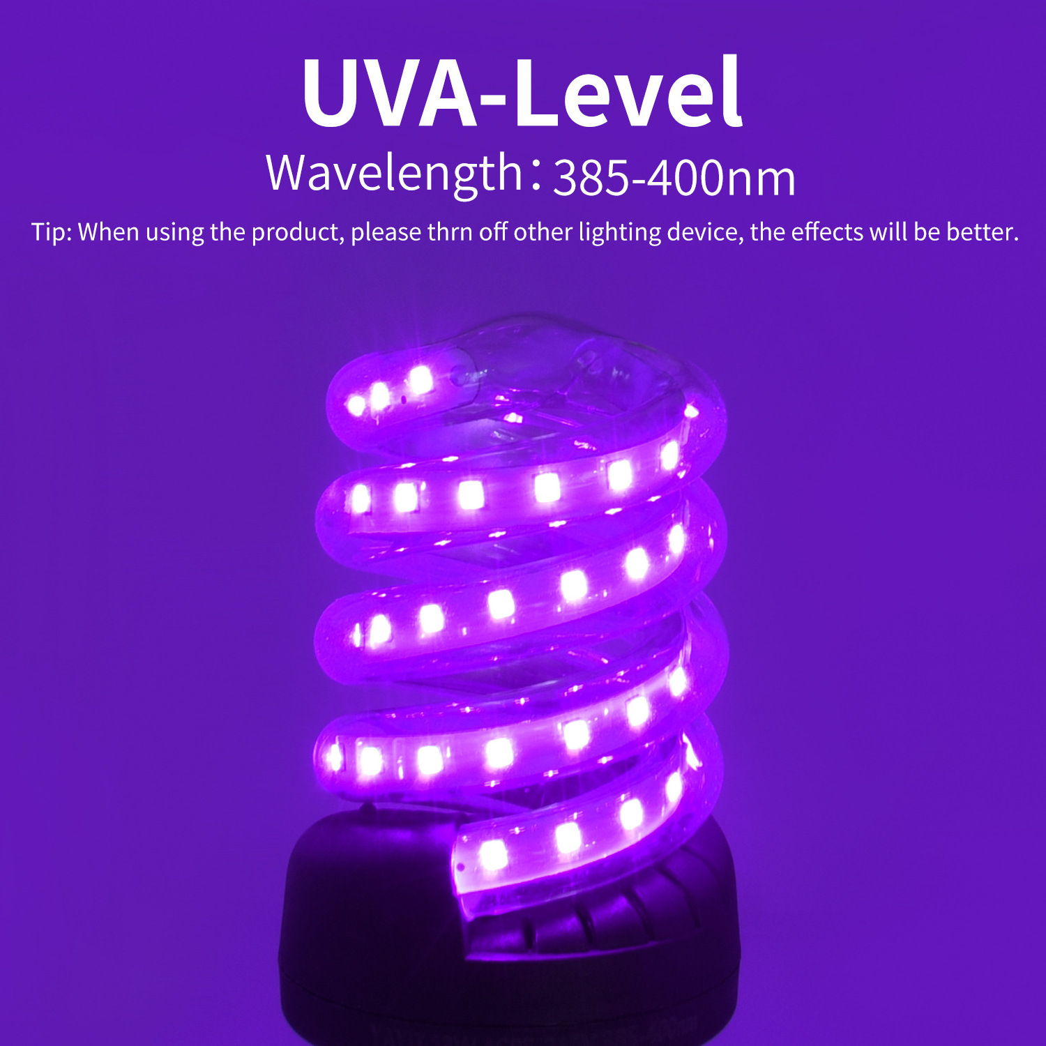 UV black led light spiral bulb E26 base purple bulb for Christmas Halloween holiday lighting 8W AC 85-265V