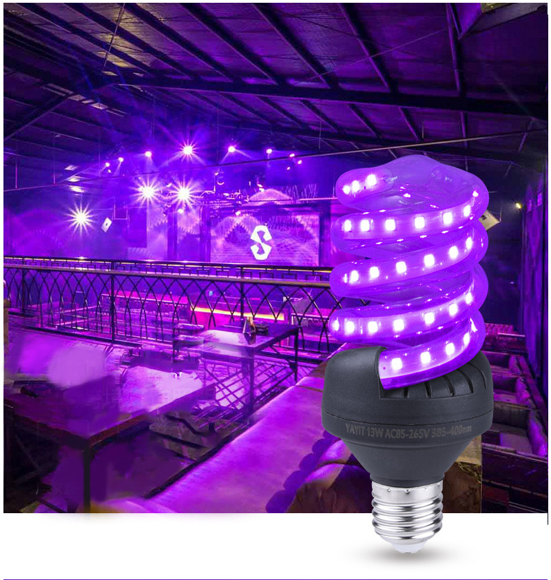 UV black led light spiral bulb E26 base purple bulb for Christmas Halloween holiday lighting 8W AC 85-265V