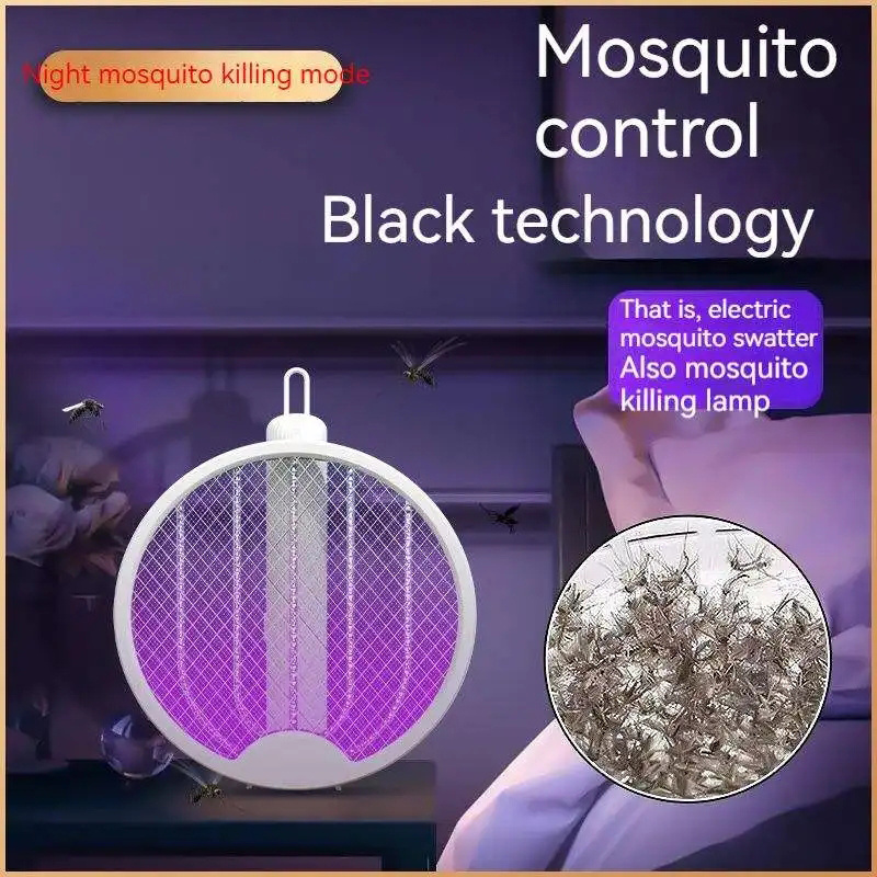 Good quality rechargeable electric mosquito swatter zapper foldable fly racket outdoor lamp trap