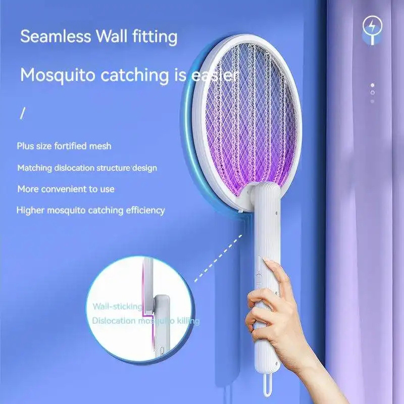 Good quality rechargeable electric mosquito swatter zapper foldable fly racket outdoor lamp trap