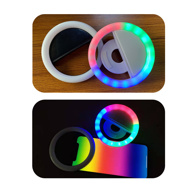 Rechargeable rgb led ring mobile phone clip-on selfie ring flash lens brightness fill light lamp for smartphone light