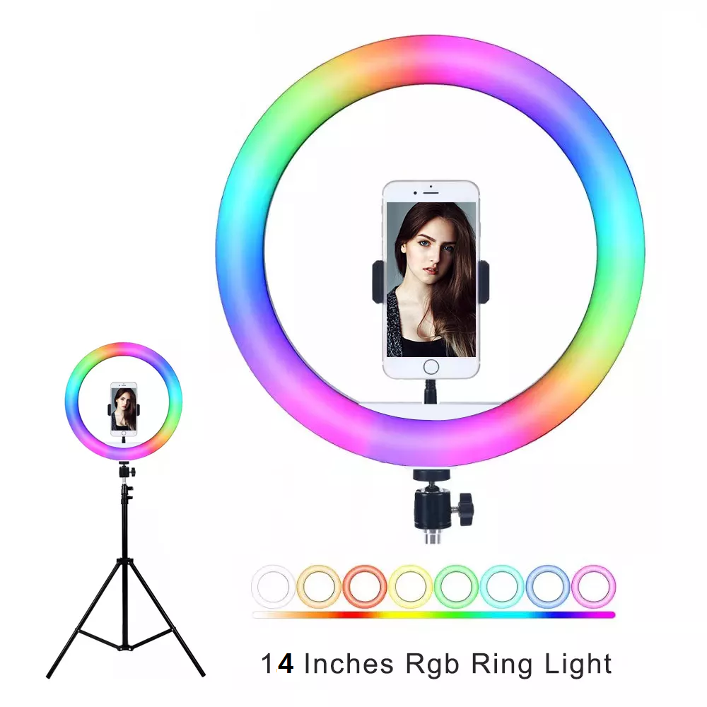 14inch 18inch 22inch 10inch 12inch rgb led circle photography selfie ring light with 1.6m 2m 2.1m tripod stand