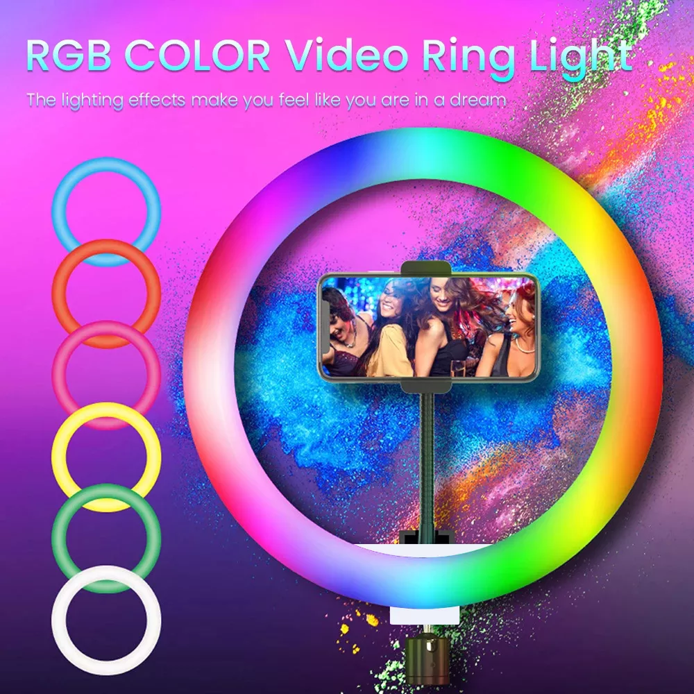 10inch 26cm flash rgb led ring light photographic lighting 3200-5800k ring lamp tripod for i phone camera video