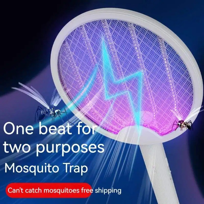 Good quality rechargeable electric mosquito swatter zapper foldable fly racket outdoor lamp trap