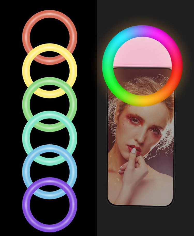 Rechargeable battery portable selfie led rgb phone fill ring light led mobile phone light beauty flash clip lights