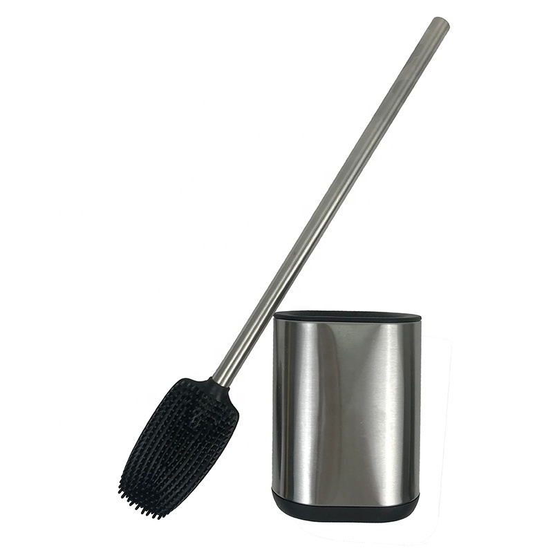 Stainless steel Silicone Bathroom Toilet Bowl Brush Set, No Scratch Soft Cleaner Toilet Brush for toilet