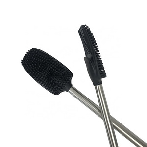 Stainless steel Silicone Bathroom Toilet Bowl Brush Set, No Scratch Soft Cleaner Toilet Brush for toilet