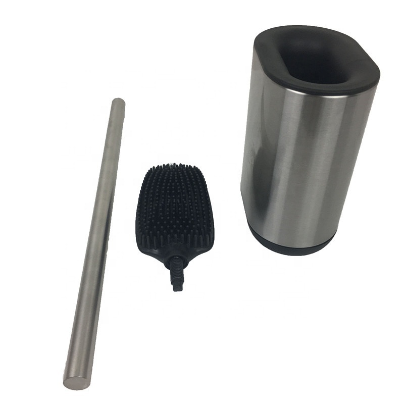 Stainless steel Silicone Bathroom Toilet Bowl Brush Set, No Scratch Soft Cleaner Toilet Brush for toilet