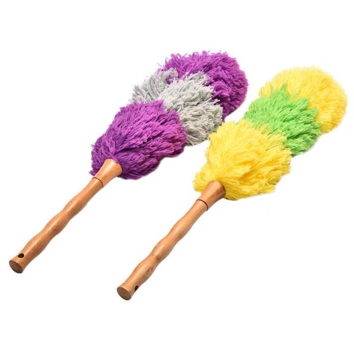 Microfiber cleaning wooden bamboo duster handle