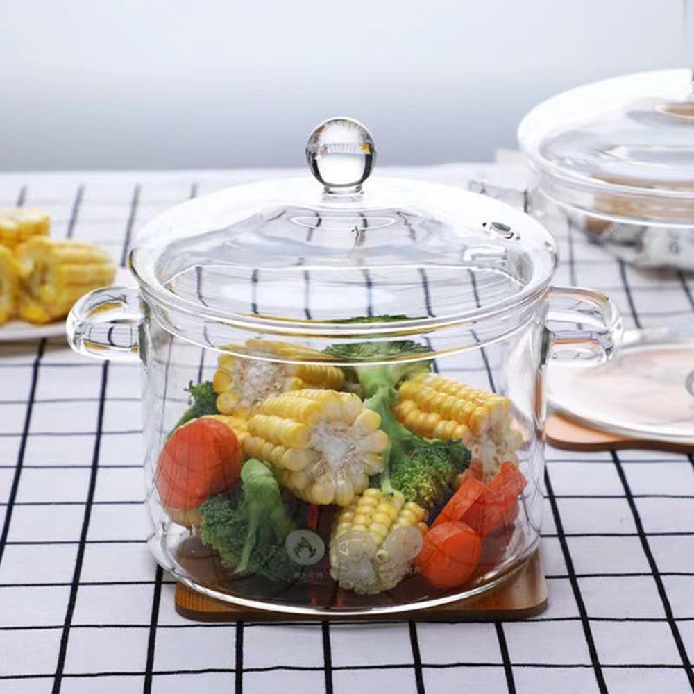 High Borosilicate Large Capacity Glass Simmer Pot With Lid And Handle For Cooking And Boiling