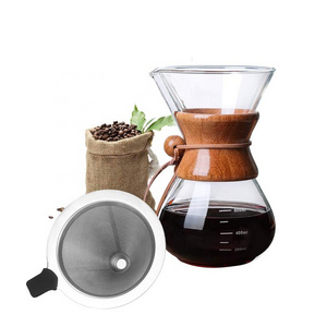 Heat Resistant Glass Sharing Coffee Pot 4 Cup Glass Coffee Carafe With Wooden Handle