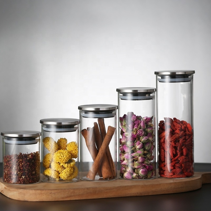 Heat-Resistant Glass Sealed Jar Borosilicate Containers with Airtight Metal Steel Lid