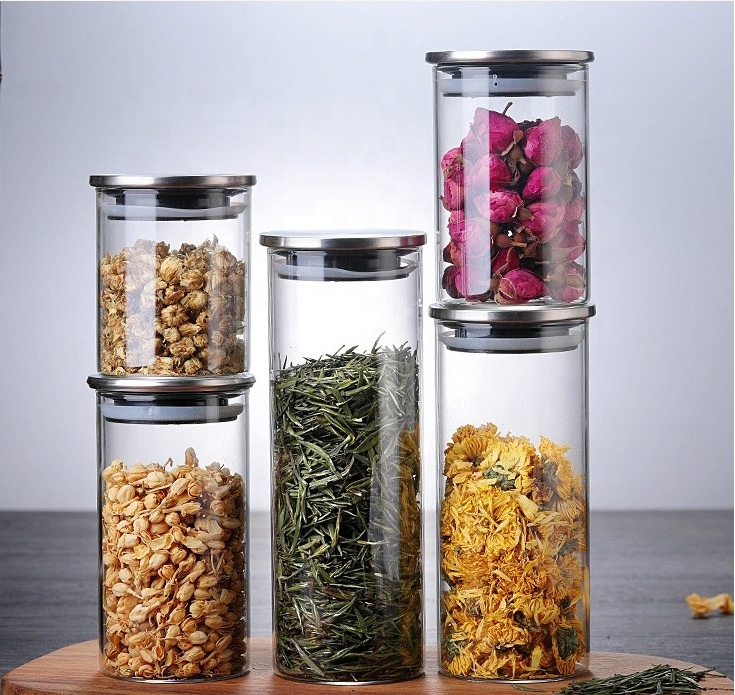 Heat-Resistant Glass Sealed Jar Borosilicate Containers with Airtight Metal Steel Lid