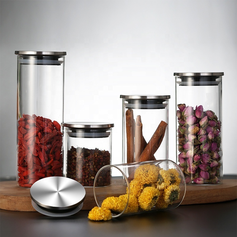 Heat-Resistant Glass Sealed Jar Borosilicate Containers with Airtight Metal Steel Lid