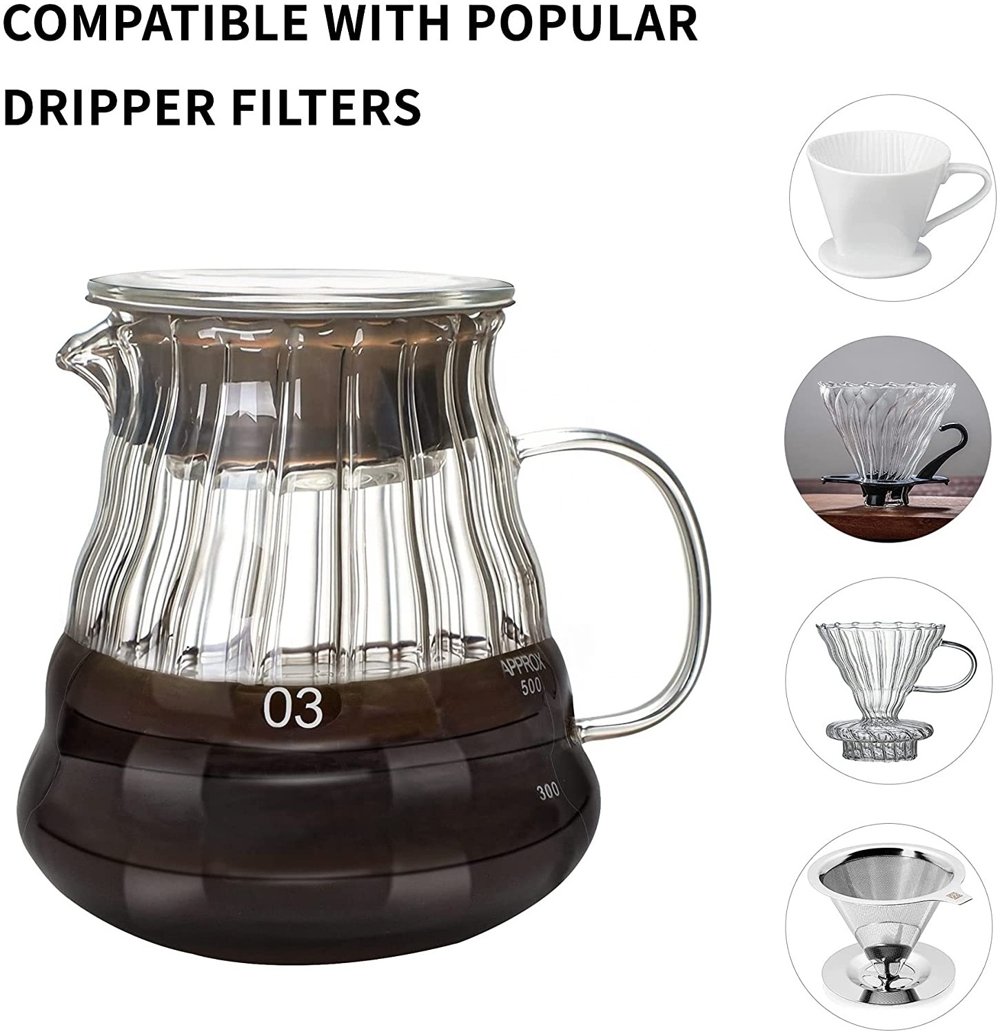 Clear Borosilicate Glass Coffee Server Stovetop Safe Coffee Pot For Pour Over Coffee & Tea