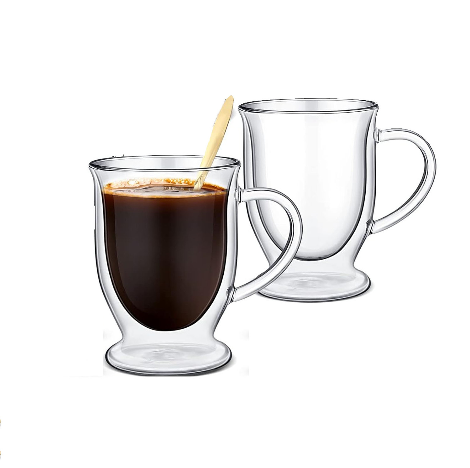 Wholesale 250ml Clear Double Wall Glass Campfire Coffee Mug with Handle for Christmas Gift