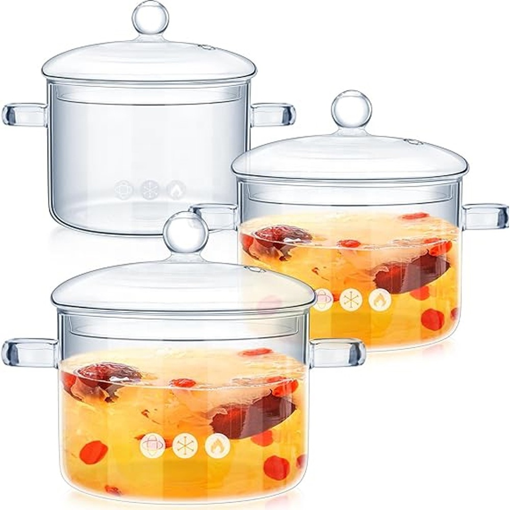 High Borosilicate Large Capacity Glass Simmer Pot With Lid And Handle For Cooking And Boiling