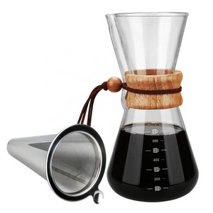 Borosilicate Glass Pour Over Coffee Maker Carafe Coffee Dripper Brewer with Wood Sleeve