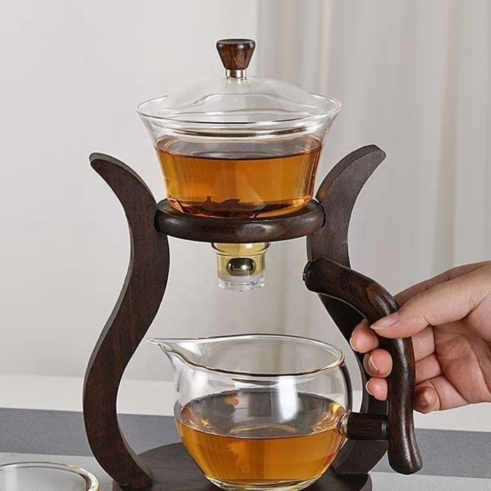 Magnetic Water Diversion Rotating Cover Bowl Lazy Semi-Automatic Glass Teapot