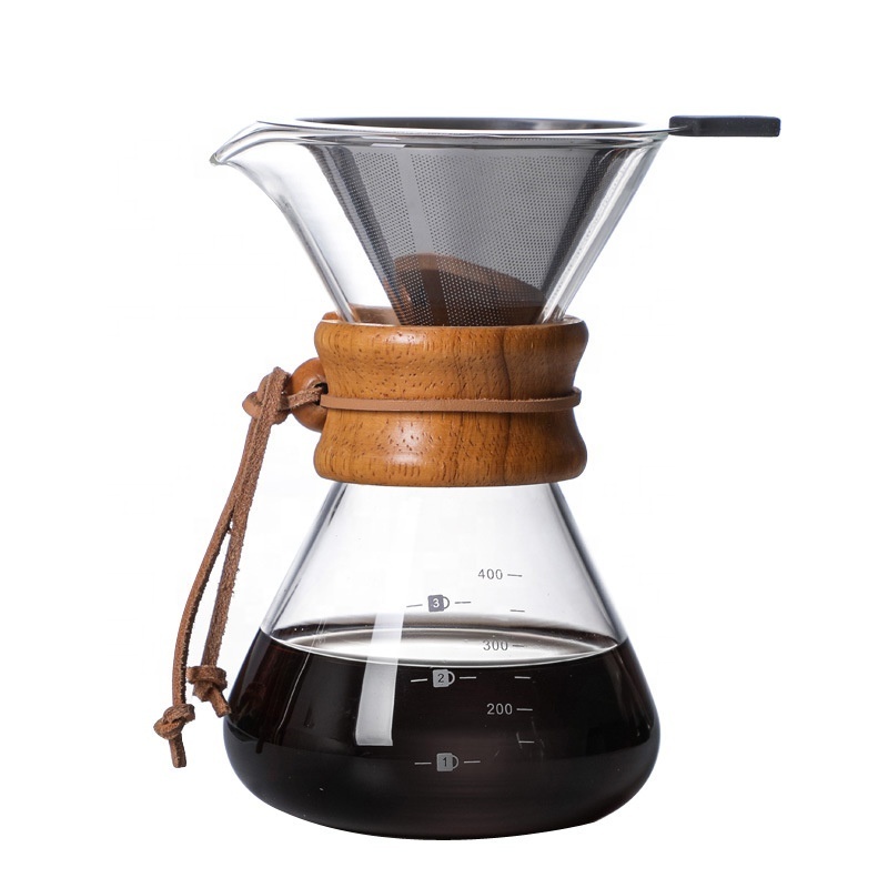 Pour Over Coffee Maker Set glass Coffee Dripper Brewer Carafe with Real Wood Sleeve