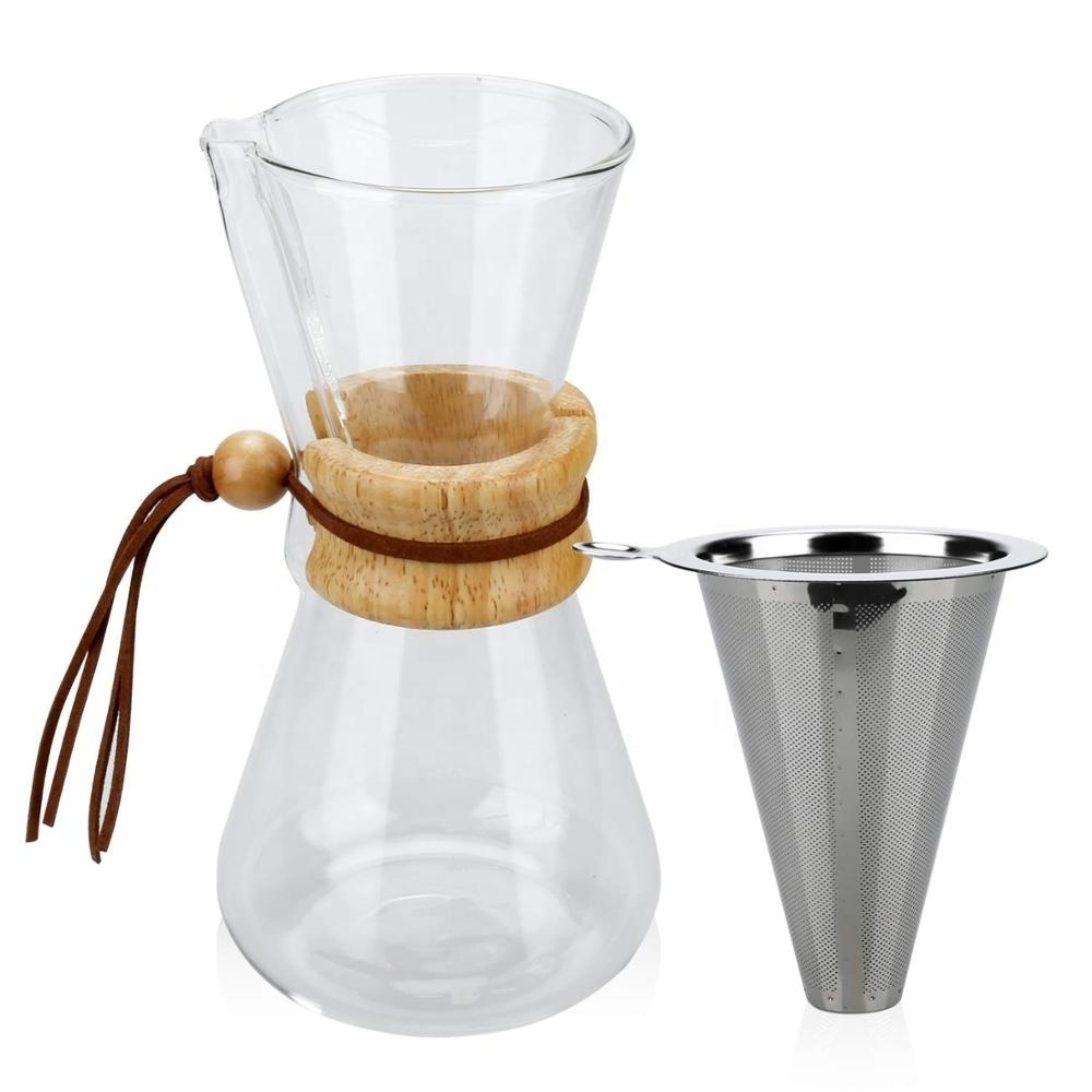 Borosilicate Glass Pour Over Coffee Maker Carafe Coffee Dripper Brewer with Wood Sleeve