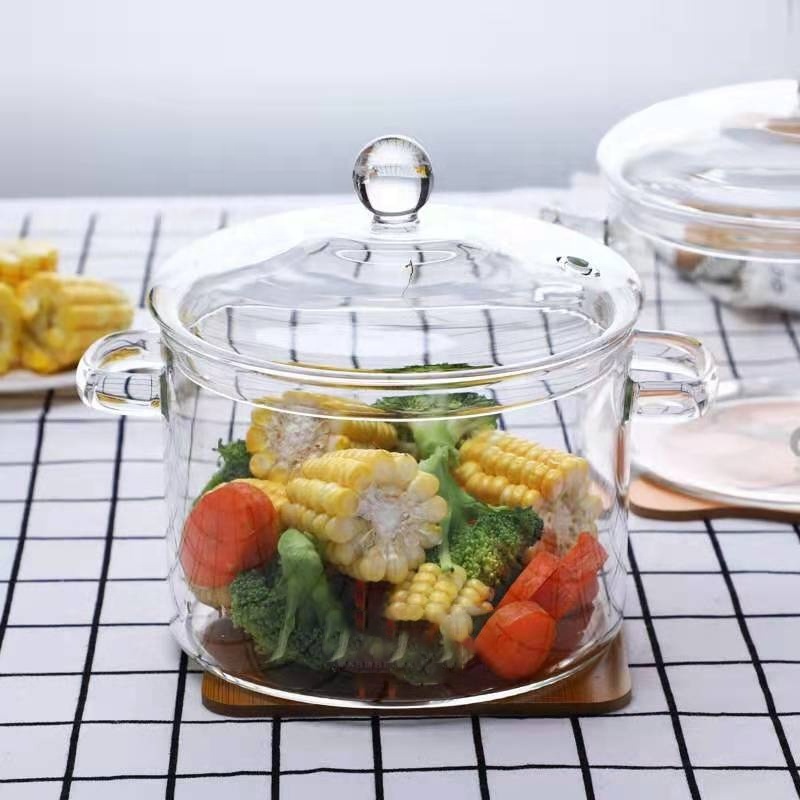 Large Size Popular Stovetop Safe Clear Borosilicate Glass Cooking Pot with  Handle