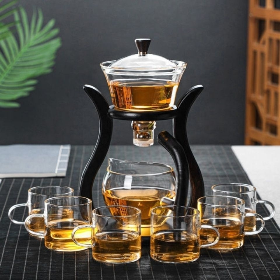 Magnetic Water Diversion Rotating Cover Bowl Lazy Semi-Automatic Glass Teapot