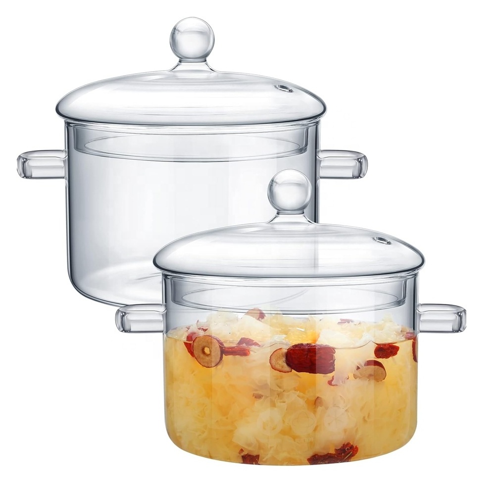 Large Size Popular Stovetop Safe Clear Borosilicate Glass Cooking Pot with  Handle