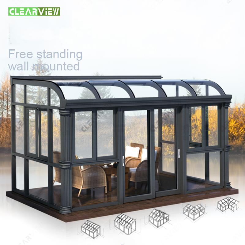 CLEARVIEW Aluminum Frame Low-e Tempered Insulated Glass Four Season Veranda Arc Roof Sunroom for Solarium