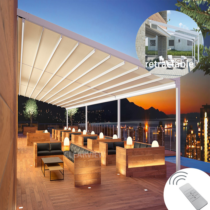 CLEARVIEW Remote Control Outdoor Motorized Garage Pergola Roof Awning Pvc Roof Gazebo Balcony Retractable Pergola