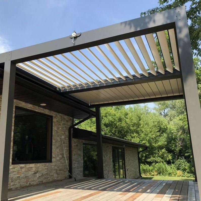 CLEARVIEW Louver Aluminium Outdoor Bioclimatic Motorized Remote Control Electric Pergola Roof with Roll Screen Blind