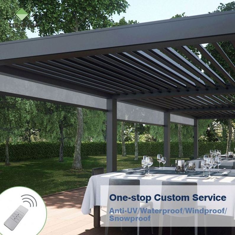 CLEARVIEW Louver Aluminium Outdoor Bioclimatic Motorized Remote Control Electric Pergola Roof with Roll Screen Blind