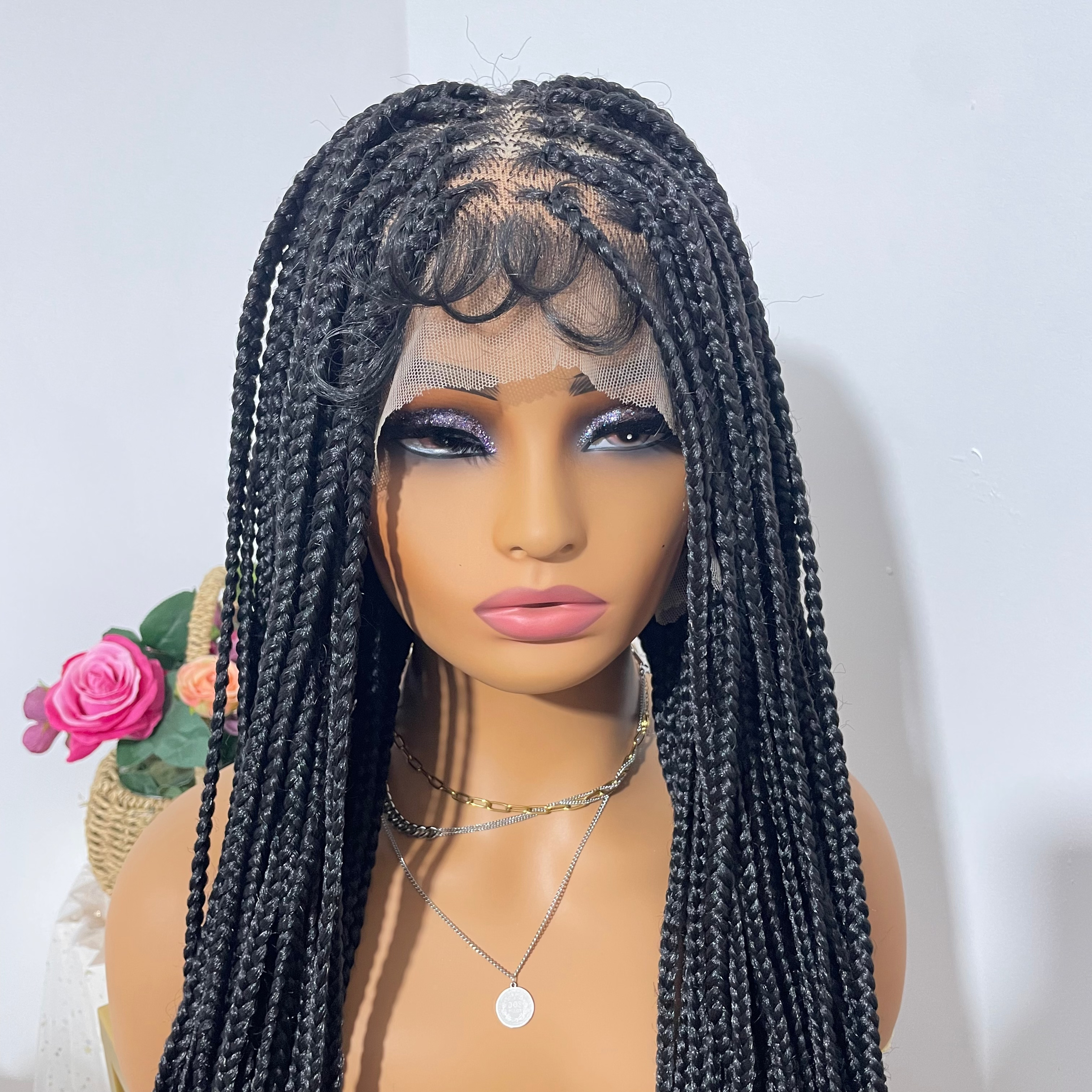 Natural-Look Braided Front Lace Wigs for Black Women Synthetic and Human Hair Very Long Hair Braided Wigs