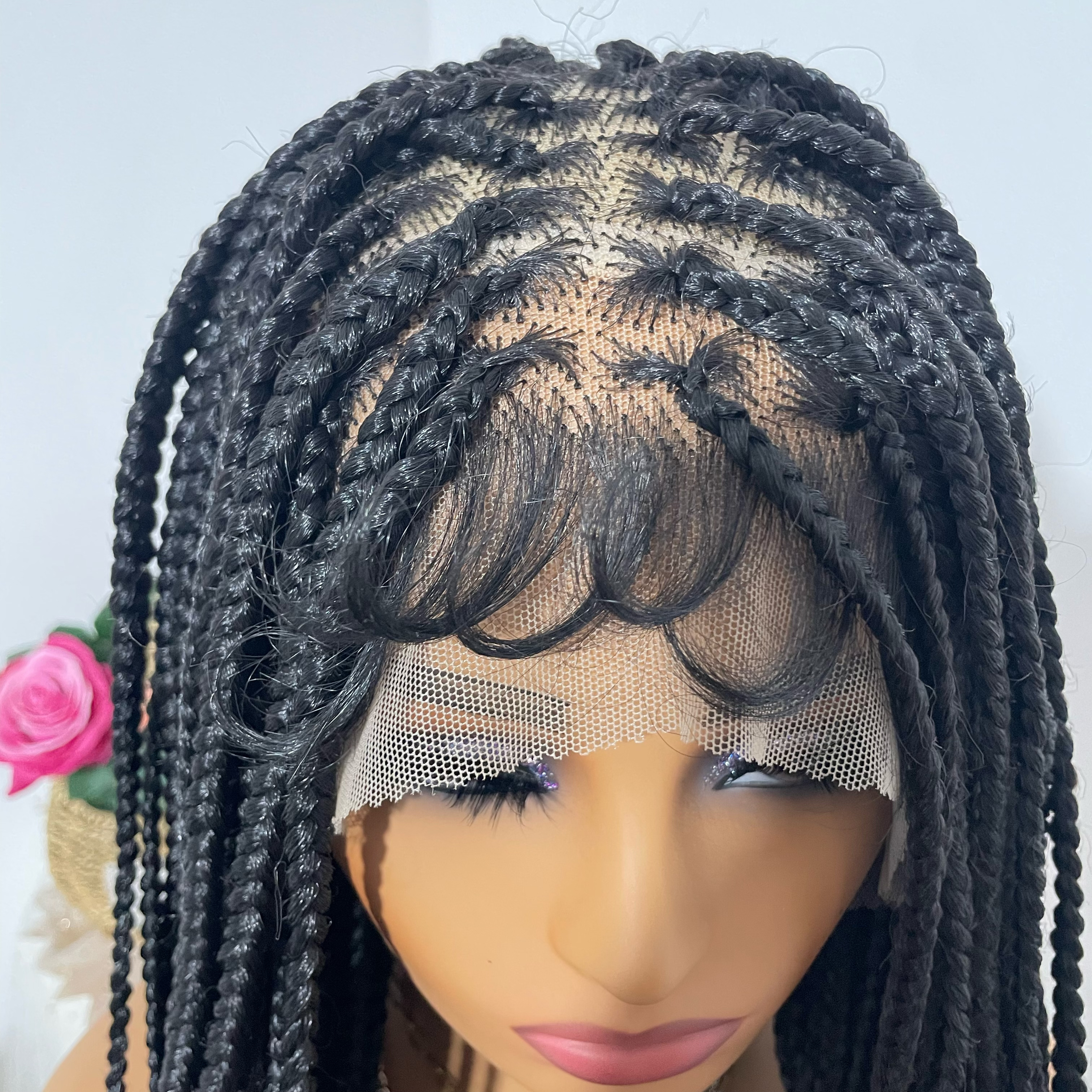 Natural-Look Braided Front Lace Wigs for Black Women Synthetic and Human Hair Very Long Hair Braided Wigs