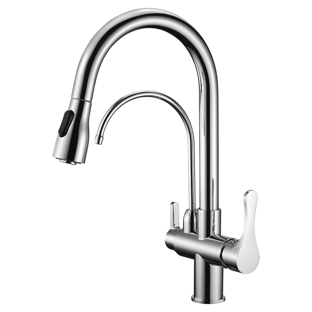 four way widespread pull down out kitchen sink mixer water tap faucet with drinking purified water filter spout for kitchen sink