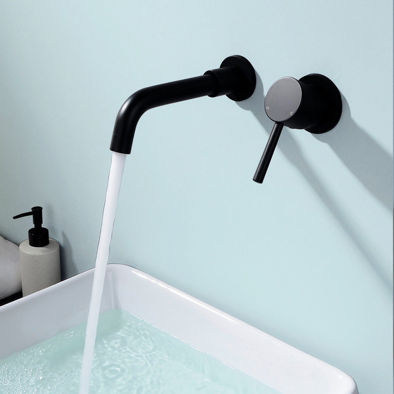 kaiping factory single handle hot cold water mixer matte black wall mount basin bathroom sink wall faucet for vessel sink