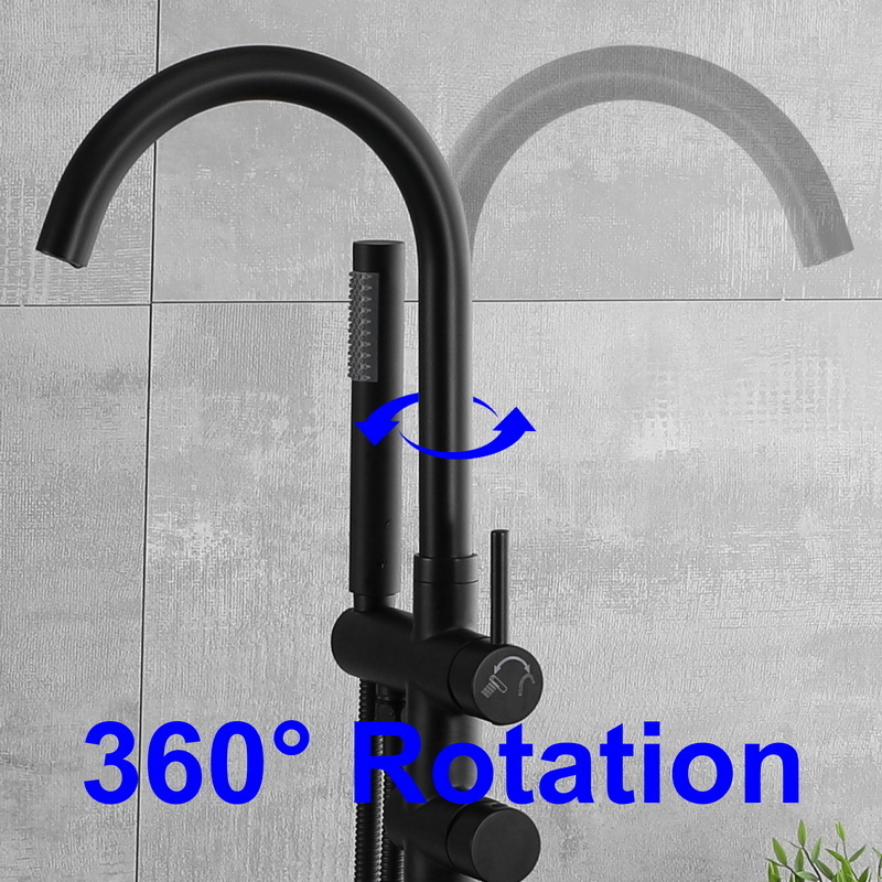 Brass Floor Mount Stand Freestanding bathroom Black Bath tub shower filter mixer tap Faucet set with hand shower for bathtub