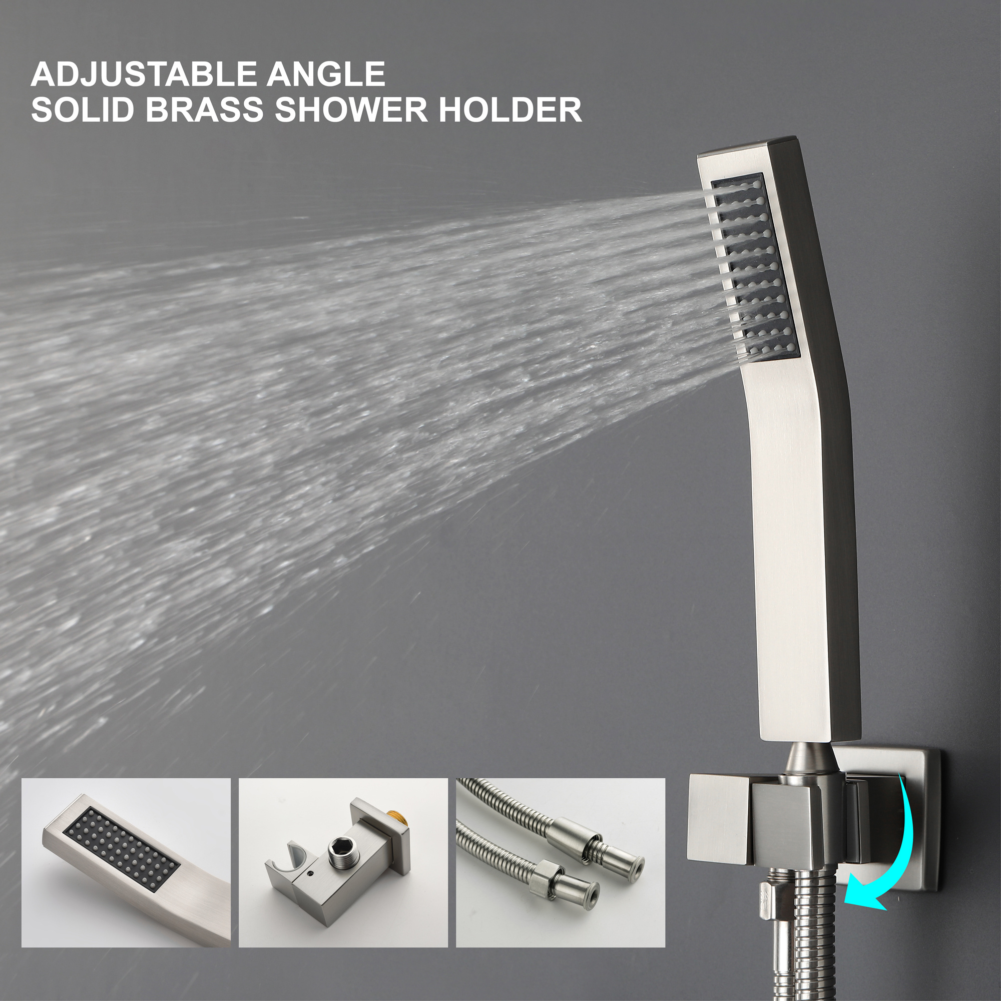 wall mount Brushed Nickel bathroom thermostatic waterfall rainshower showerhead shower system with handheld hand shower head