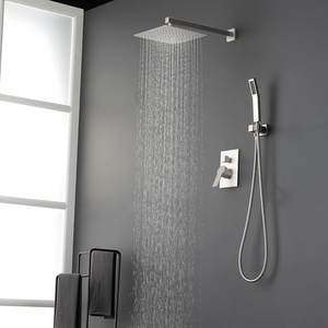 wall mount Brushed Nickel bathroom thermostatic waterfall rainshower showerhead shower system with handheld hand shower head