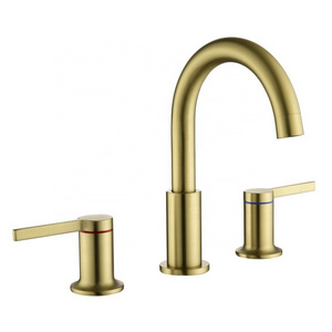 Kaiping Modern 8" Brass Brushed Gold Sink Faucets Dual Handle Ceramic Valve Core Metered Faucets with Three Holes